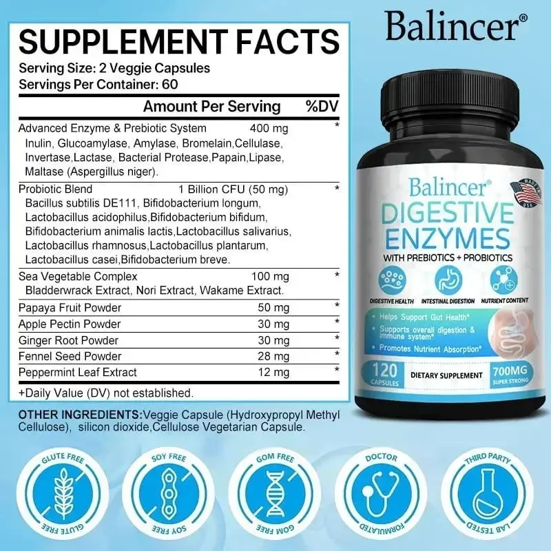 Organic Digestive Enzyme Probiotic Capsules Prebiotic Nutrition Digestion and Gut Health Immunity Suitable for Adults and Men — image 6