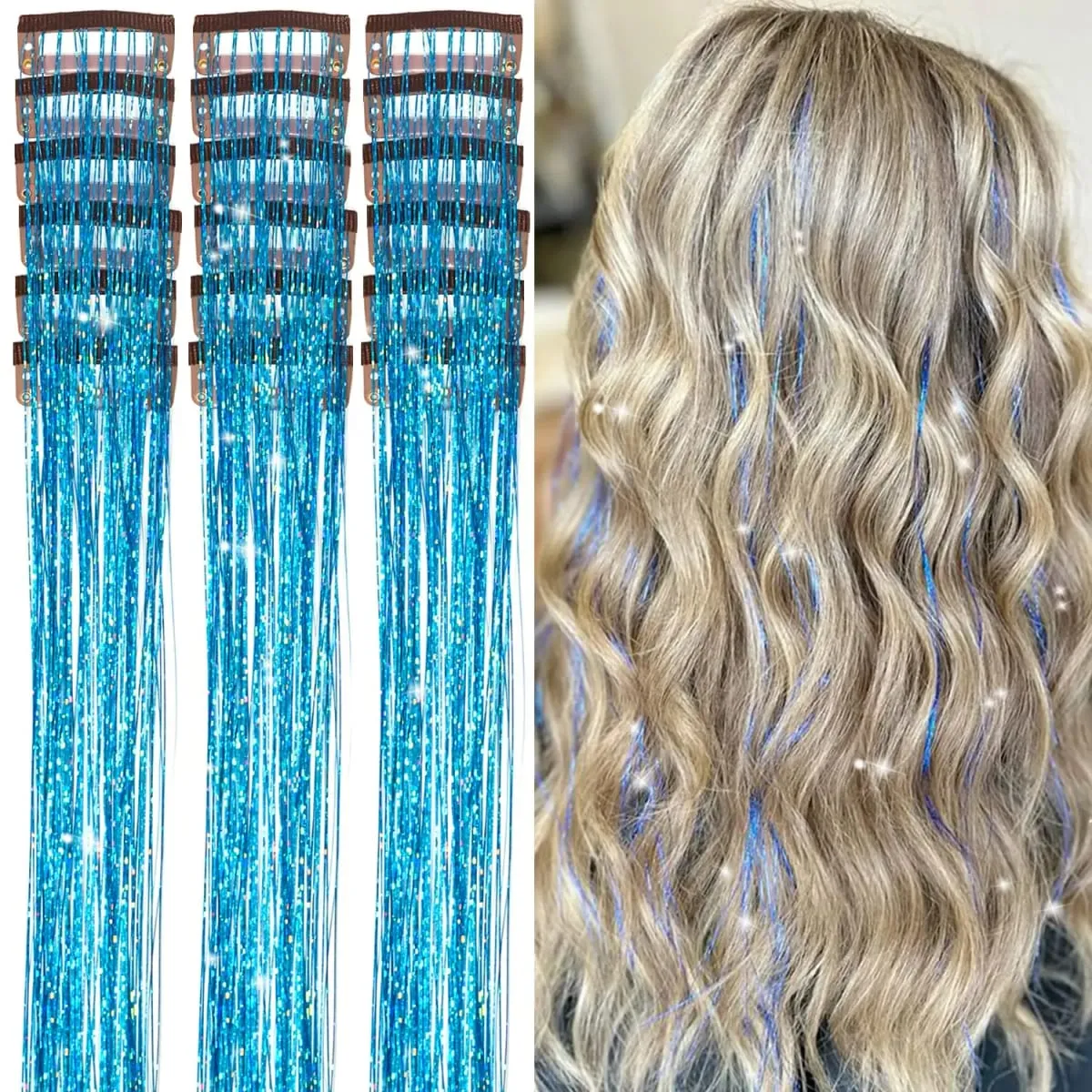 Επεκτάσεις μαλλιών 20 ιντσών Glitter Tinsel με κλιπ σε 6 τμχ/Σετ συνθετικό κλιπ σε Sparkle Fairy Hair Αξεσουάρ για Γυναικεία Παιδιά