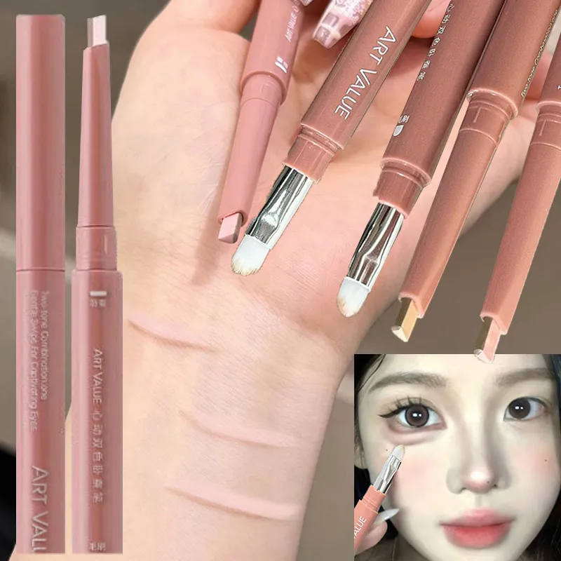 Bicolor Under Eyes Pen Double Ended Lying Silkworm Pencil Nude Lower Eyelid Contour Aegyo-sal Eyeliner Makeup with Detail Brush — image 2