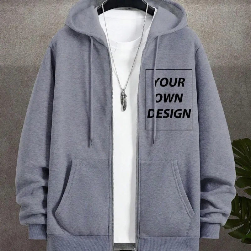 Sweat à capuche à fermeture éclair pour hommes, personnalisé, imprimé personnalisé, mode décontractée, manteau ample pour jeunes, vêtements de sport de base sur le campus, haut de poche de rue, M-3XL