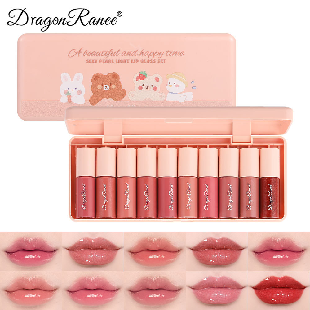 10Pcs/Box Mini Lip Gloss Σετ Αδιάβροχο Cartoon Lip Glaze μακράς διαρκείας ενυδατικό καθρέφτη Liquid Lipstick Cosmetic Lips Makeup — image 5
