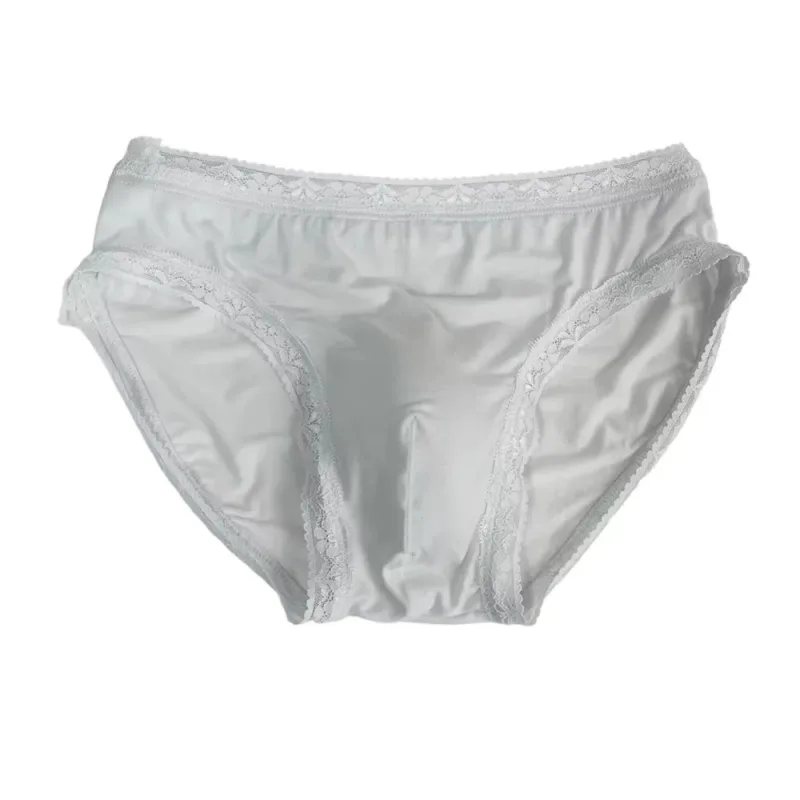 Breathable Ice Silk Men's Underwear Lingerie Low Waist Men's Lace Trim Briefs Panties U-Convex Pouch Brief Youth — image 20