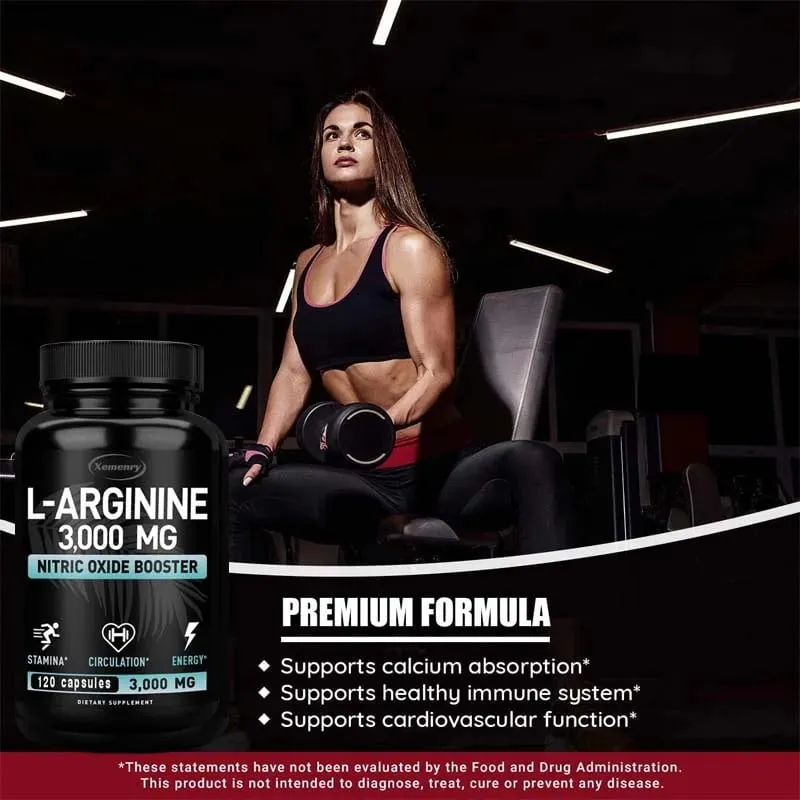 L-Arginine Capsules 3000mg - Nitric Oxide Boosters - Improve Energy Endurance Performance Build Muscle Mass — image 5