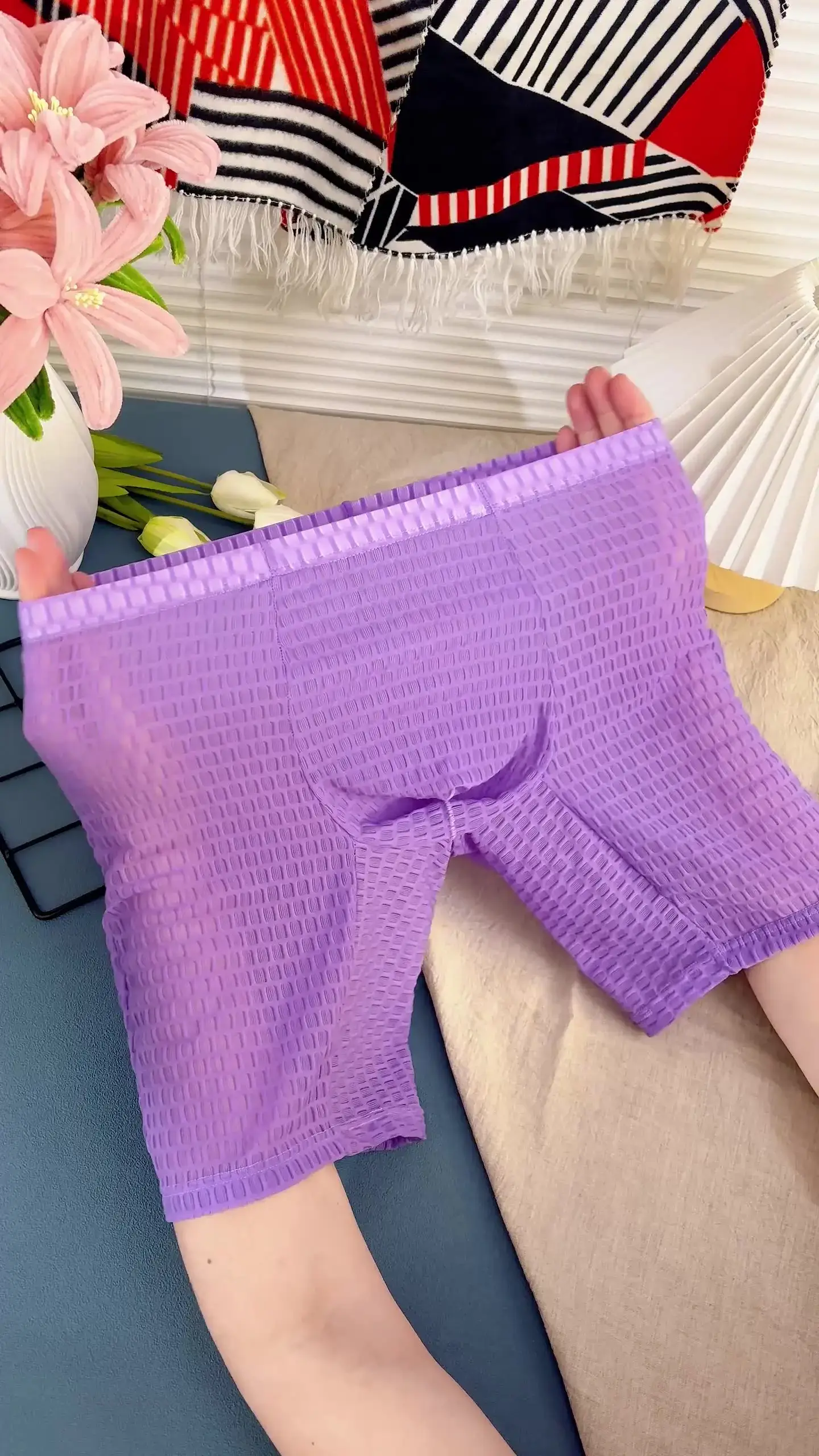 Men's Waffle Texture Boxy Underwear Extended Boxer Briefs Mid Rise Sheer Mesh Flirtatious Casual Athletic Sports Trunks Knickers — image 5
