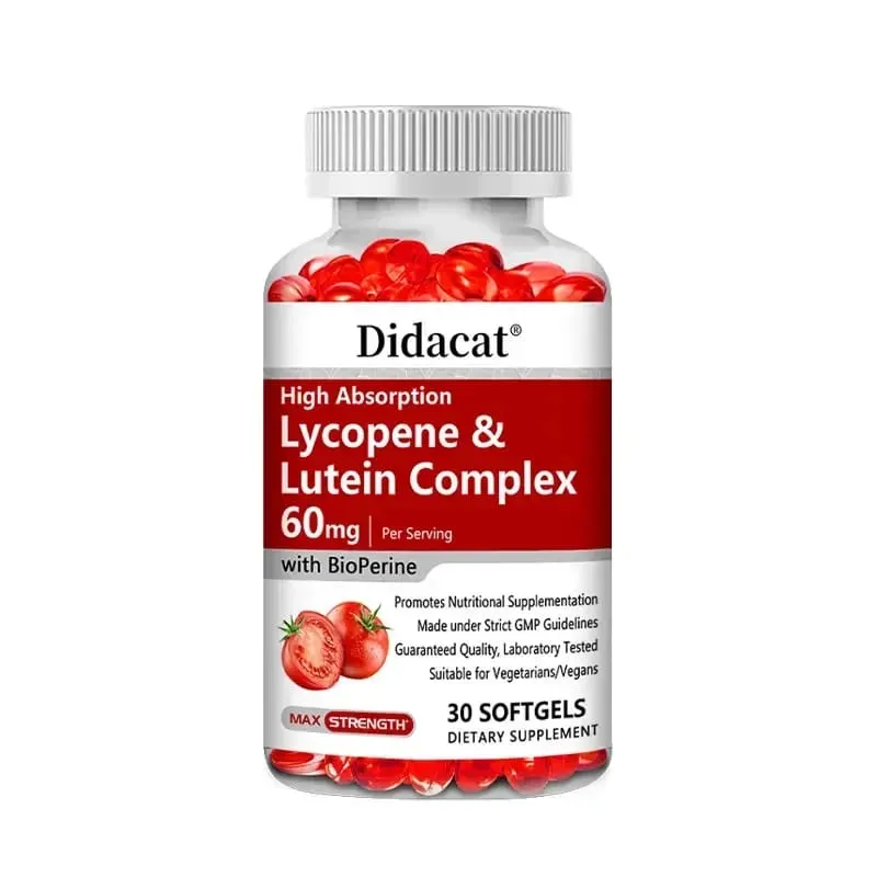 Lycopene & Lutein Complex 60mg Capsules with Bioperine Antioxidant Supports Prostate Heart Eye & Urinary System Health