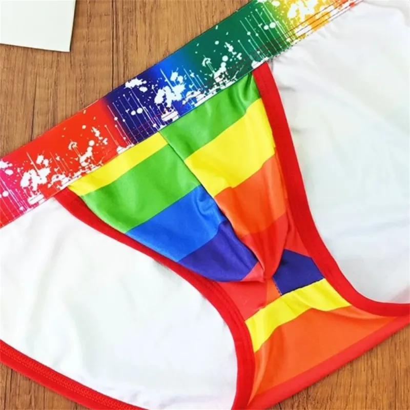 New Man U Convex Pouch Underwear Sexy Rainbow Stripes Briefs Male Swimwear Europe Size S/M/L/XL