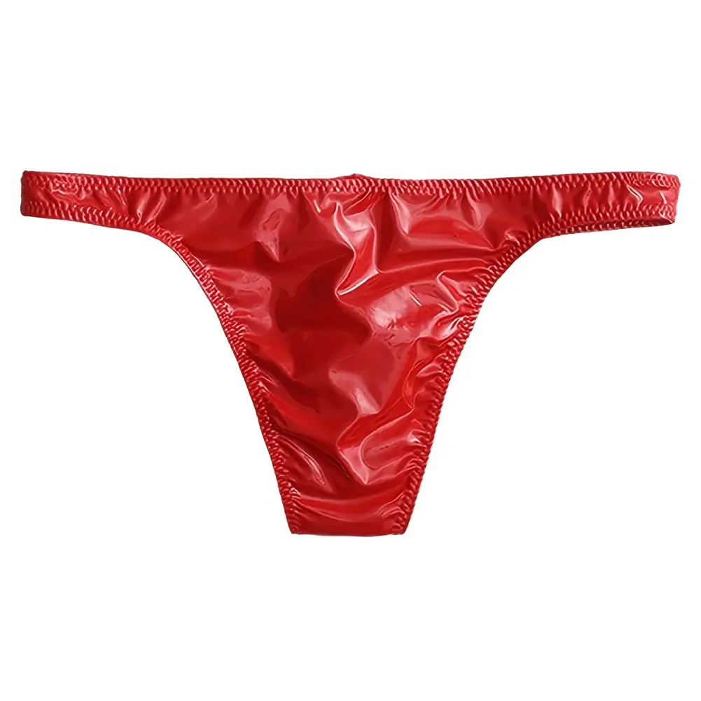 1pc Men Glossy Faux Leather Briefs Bulge Pouch Wide Waist Low Rise Underwear Erotic Lingerie Half-exposed Butt Gay Sissy Briefs — image 2