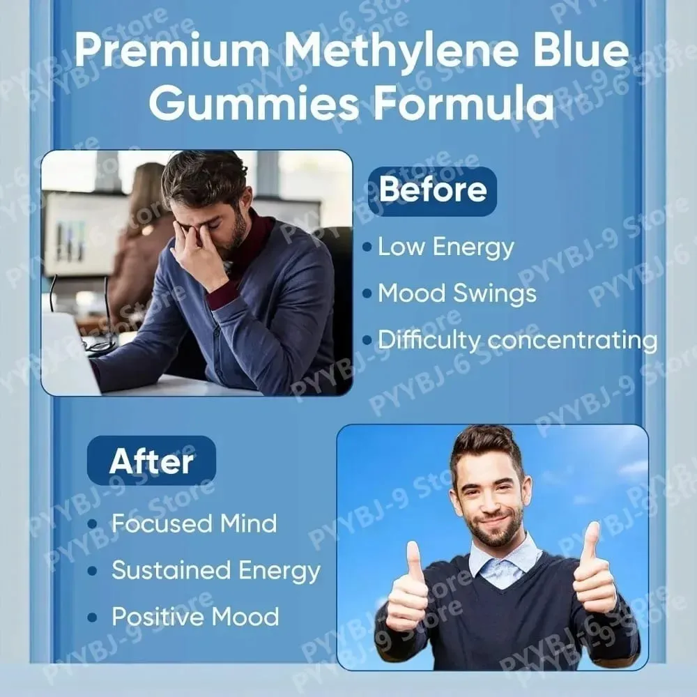 Συμπλήρωμα Methylene Blue Gummies 30/60 τμχ Focus Energy Support Vegan μη ΓΤΟ χωρίς γλουτένη καθημερινά μασήματα διατροφής για ενήλικες — image 5