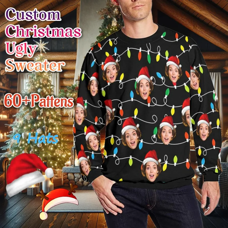 Personnalisez votre photo impression 3D pull de Noël laid bricolage visage famille pulls image drôle sweat-shirt personnalisé cadeau de Noël unisexe