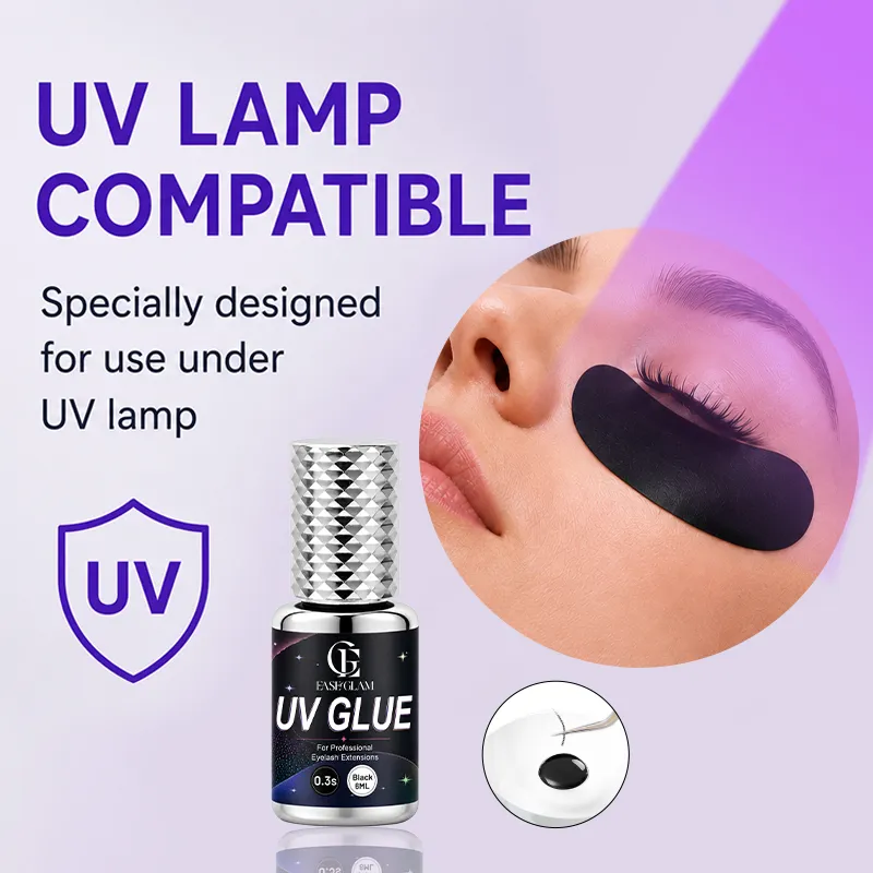 Κόλλα βλεφαρίδων EaseGlam 0.3S UV για προέκταση βλεφαρίδων Χαμηλού ερεθισμού Ισχυρή κόλλα βλεφαρίδων με υπεριώδη ακτινοβολία για μακιγιάζ Μαύρη μωβ κόλλα Led 4 Χρώμα