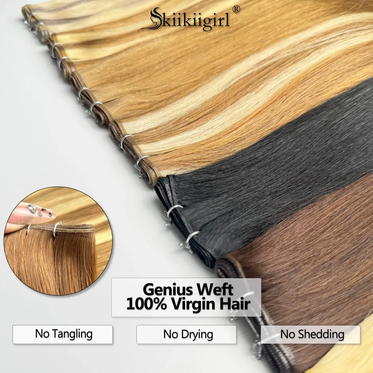 Genius Weft Human Hair Extensions 100G Double Drawn Blonde Bundles Invisible Straight Virgin Hair Weft Full End Κορυφαία ποιότητα