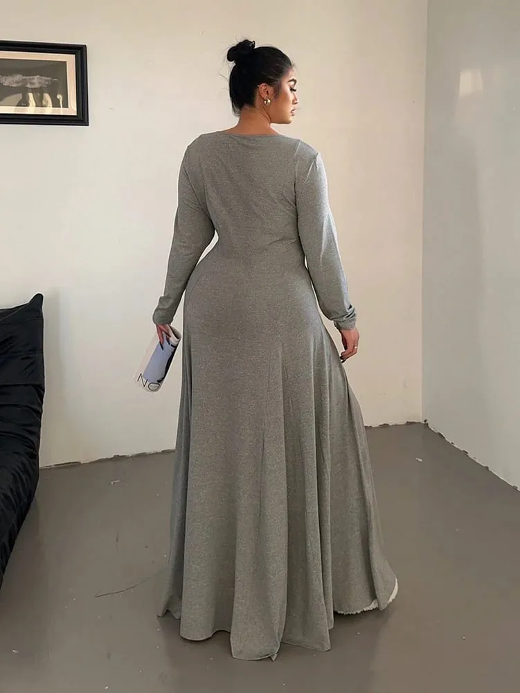 Plus-Size Solid-Color Knit Elegant A-Line Flowy Maxi Dress | Women's Long Dress | Casual & Commuter Style