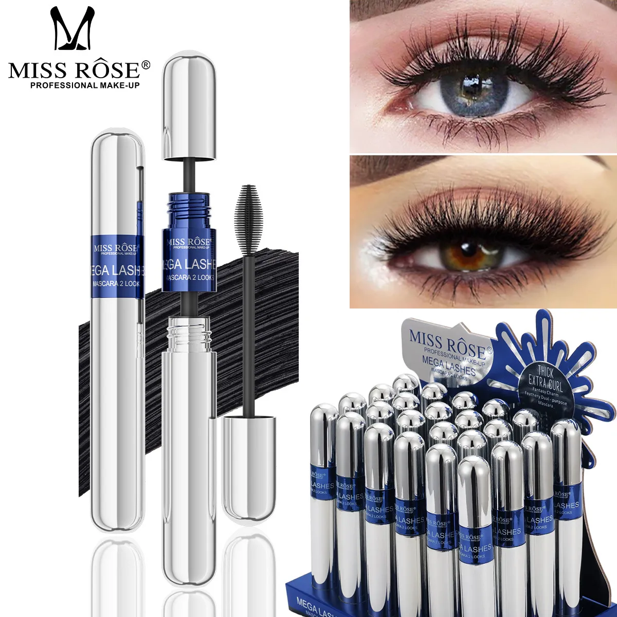 Black Mascara Set Big Brush Head Volumizing Lengthening Curling Mascara Waterproof Eyelash Primer Eye Makeup Cosmetic — image 6