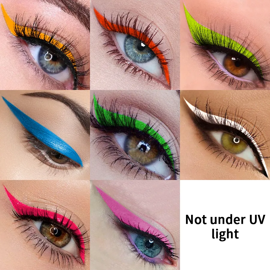 1 PC אור UV ניאון אייליינר עט איפור עיניים כחול ירוק עמיד למים צבע נוזלי עיפרון עיפרון איפור קוסמטיקה צהוב סגול