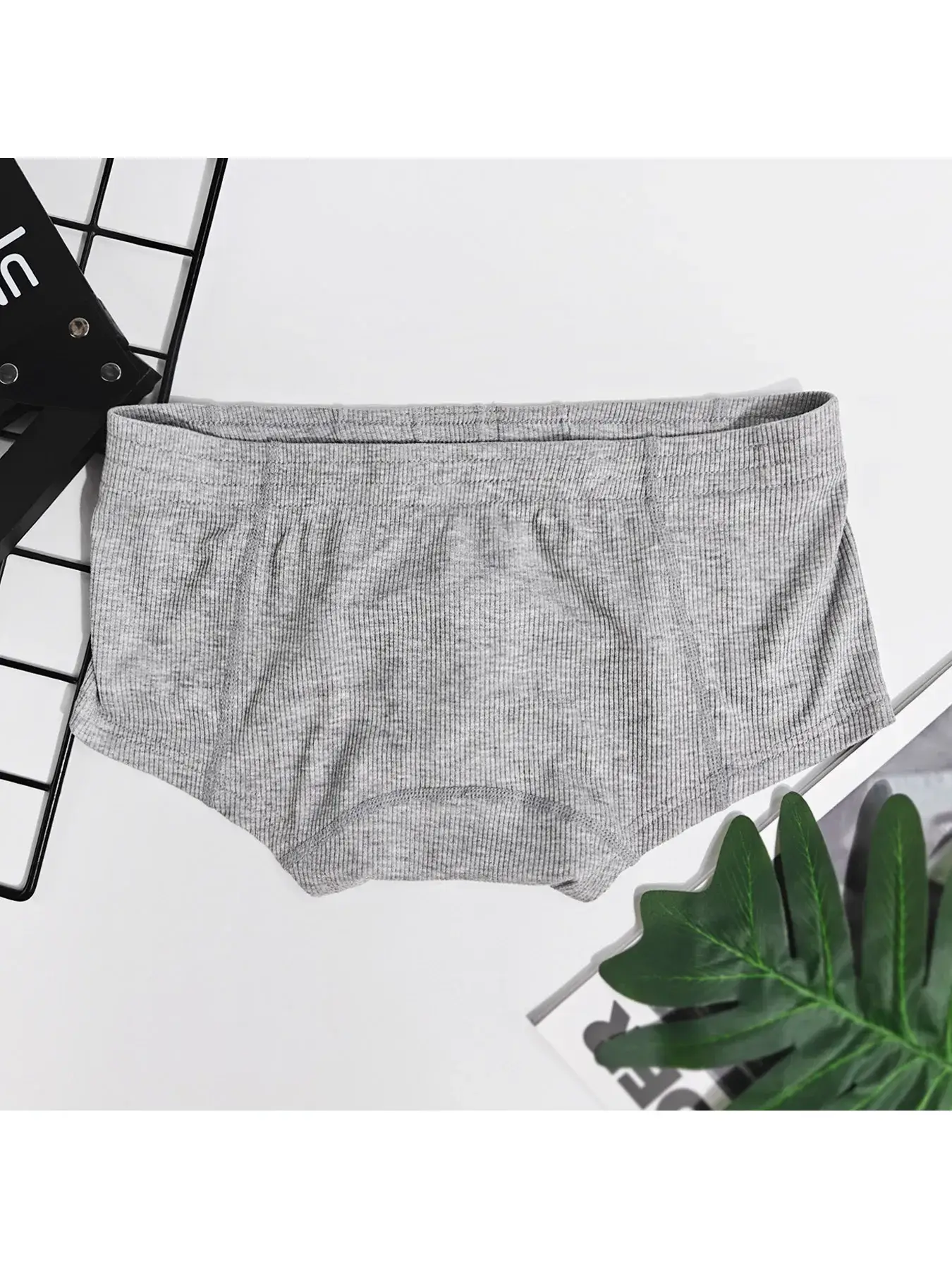 Men's Flat Underwear, Made of Synthetic Viscose, High Elasticity, Raised, Button Decoration, Comfortable Slim Fit Solid Color
