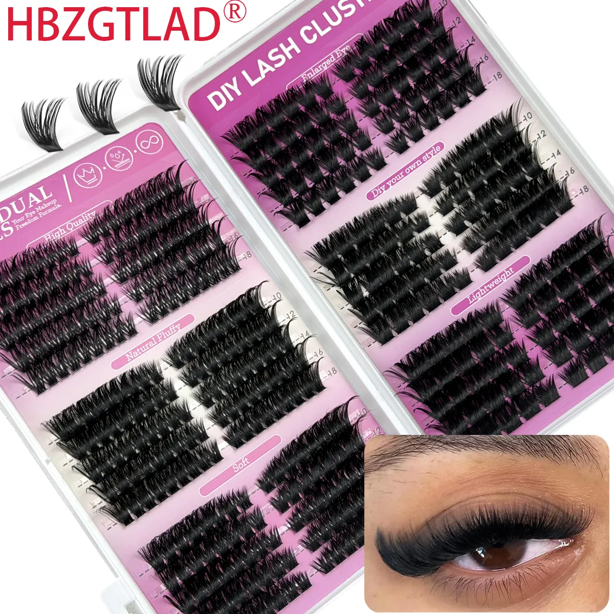 Fluffy Cluster Lashes 3 ΣΕ 1 Lash Cluster Extension Βλεφαρίδες ματιών γάτας&Βλεφαρίδες κάτω μέρος Μικτός δίσκος μεμονωμένες βλεφαρίδες — image 2