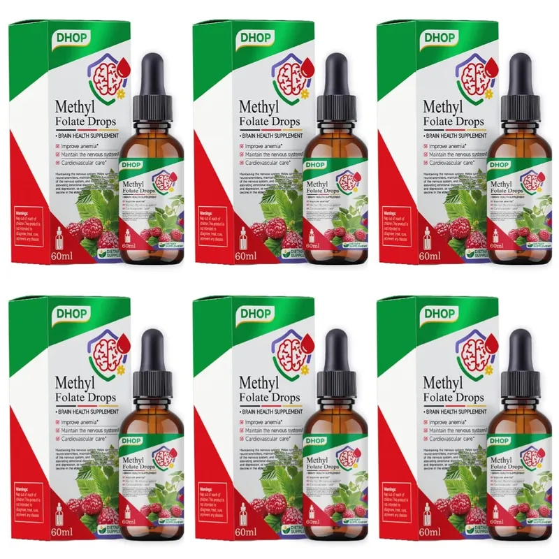 Υγρό Methyl Folate Drops με φυλλικό οξύ και βιταμίνη B12 που υποστηρίζει την υγεία του εγκεφάλου για τη φροντίδα του νευρικού συστήματος - 120 μερίδες