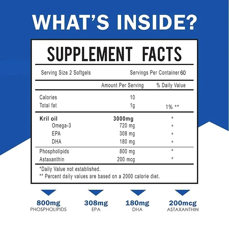 Antarctic Krill Oil 3000mg - Omega-3 EPA DHA Natural Astaxanthin Maximum Strength for Heart & Joint HealthCapsule — image 2