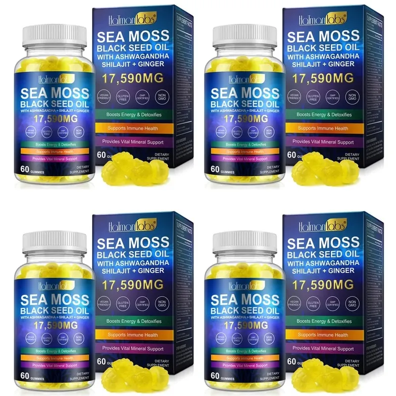 HalmanLabs Sea Moss Black Seed Oil Gummies with Vitamin C and Vitamin D for Immune Health and Vital Mineral Support 60 Gummies