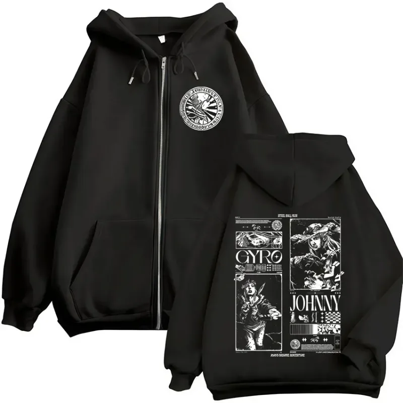 Anime Jojo Bizarre Adventure STEEL BALL RUN Dragkedja Huvtröjor Herr Kvinnor Zip Up Huvtröjor Vintage Jackor Kappor Streetwear — image 1