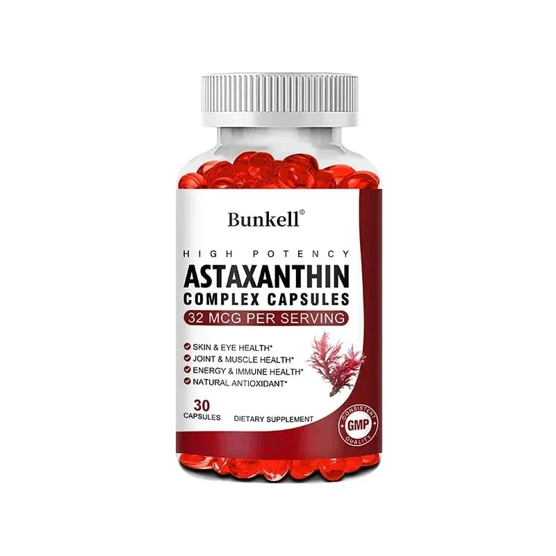 Bunkell Vegan Astaxanthin with Fish Oil & Antratic Krill Oil Antioxidant Supports Eye Skin Cellular Health Non-GMO Capsules