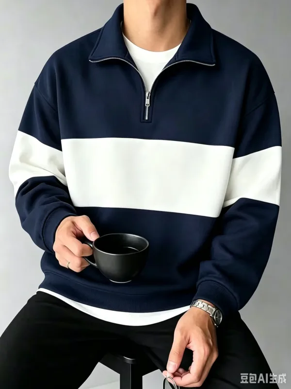 Φθινοπωρινά και χειμερινά Color Blocking Ανδρικά ρούχα casual Φούτερ με μακρυμάνικο μισό φερμουάρ Street Trend Stand γιακά κουκούλα