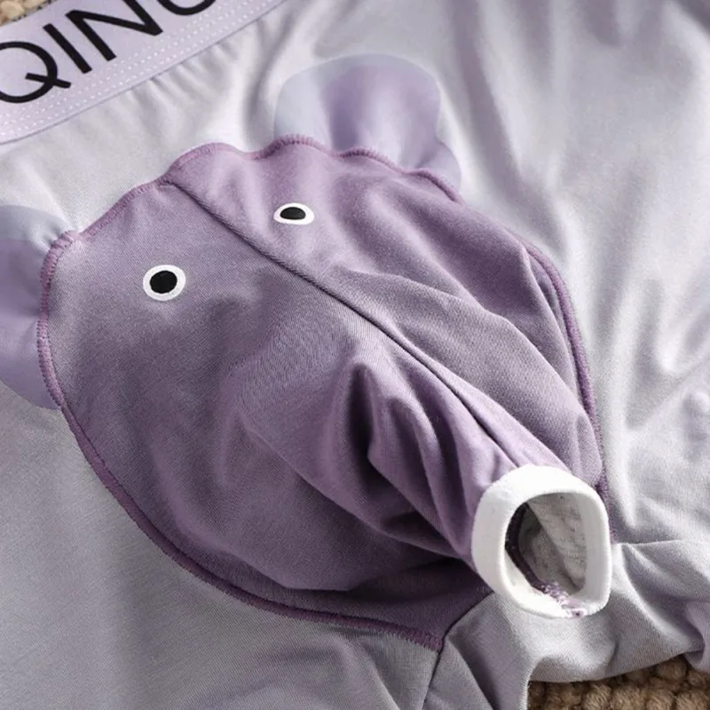 Men Cute Elephant Print Boxer Briefs Elastic Letter Waist 3D Pouch Soft Breathable Daily Sleep Home Casual Comfy Underwear Wear
