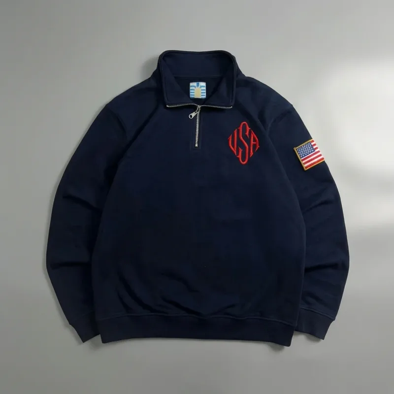 Sweat-shirt à capuche brodé drapeau américain Y2K pour homme, bleu marine et blanc, pull à manches patchs, Streetwear décontracté