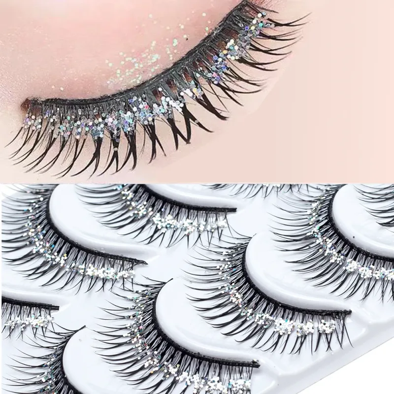 5 Ζεύγη Μακιγιάζ Diamond Ψεύτικες Βλεφαρίδες Σετ Show Catwalk Party Shinny Eye Lashes Χειροποίητα Καλλυντικά Γυαλίσματος Βλεφαρίδων — image 7
