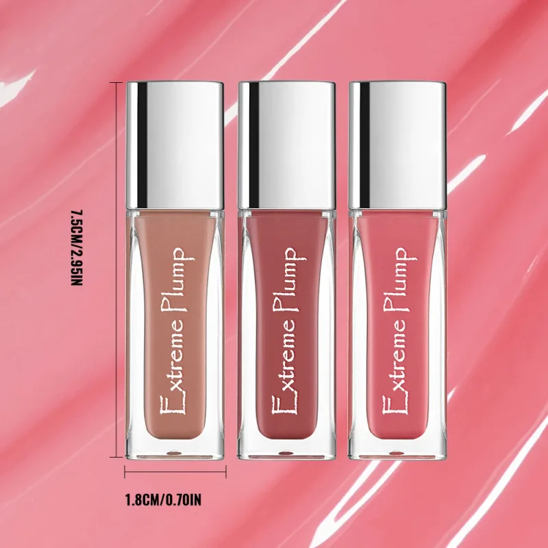 3 τμχ Extreme Plump Lip Gloss Set Mirror Glass Finish Μεγάλης διάρκειας Ενυδατικό Lip Glaze Μη κολλώδες αδιάβροχο Nude Liquid Lipstick