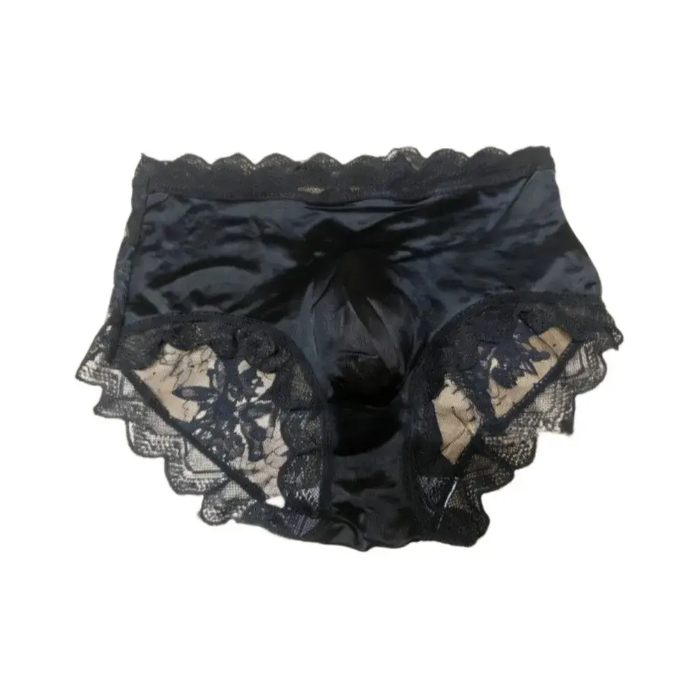 Men Satin Embroidery Floral Lace IceSilk Briefs Underwear 3D Bulge Pouch Panties Ice Silk Soft Quick Dry Breathable Sexy Panties — image 3