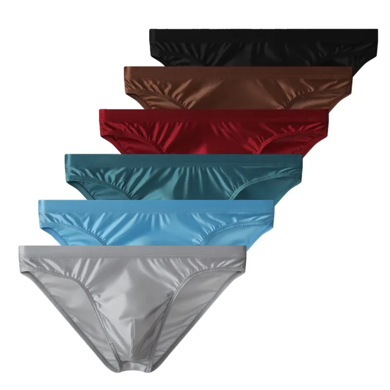 3pcs Men's Ice Silk Briefs Underwear U Pouch Low Waist Ropa Interior Hombre Bikini Mens Slips Cuecas Sissy Panties for Male