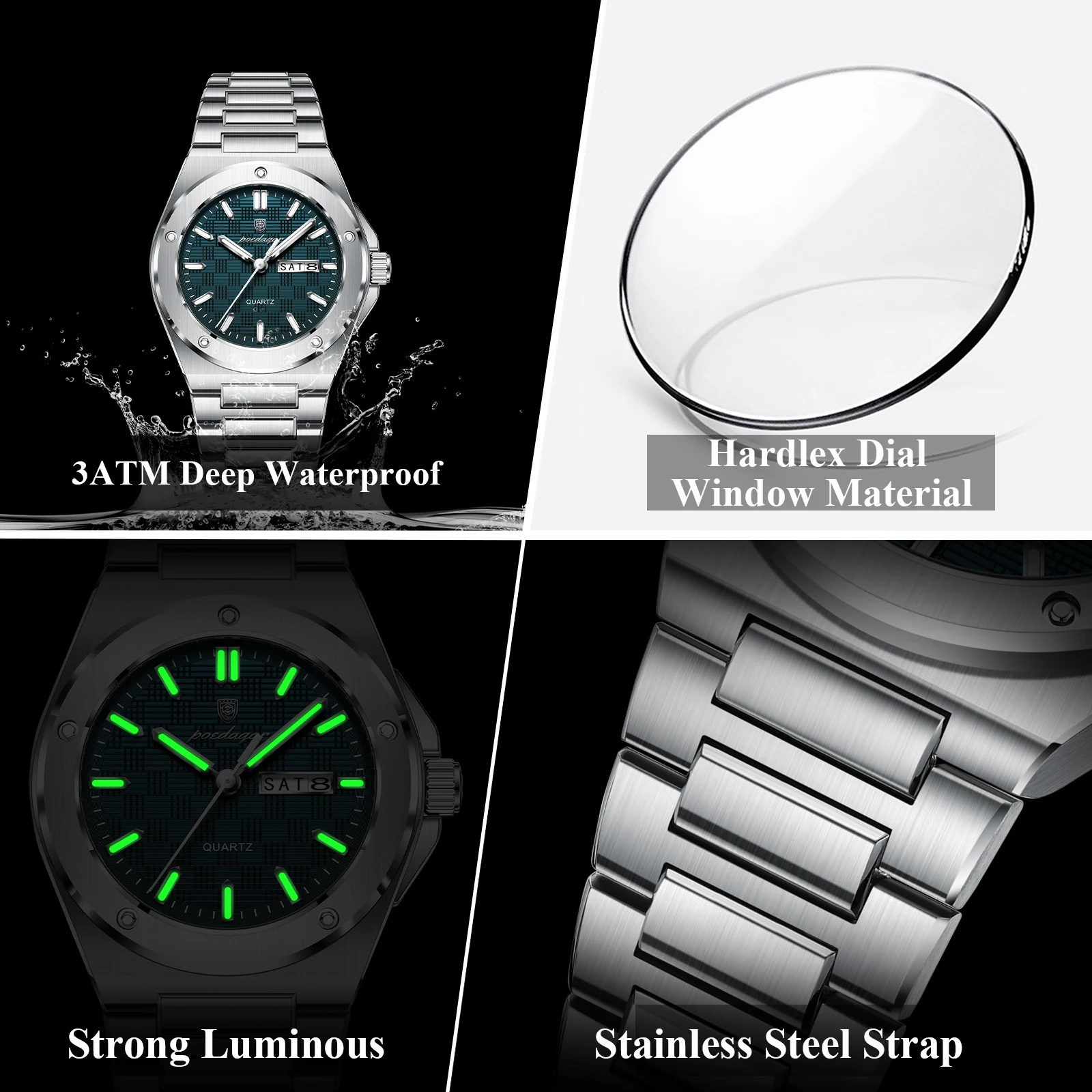 Top Original Male Clock Quartz Date Week Men Wristwatch Waterproof Luminous Stainless Steel Fashion Men's Watches Reloj — image 3