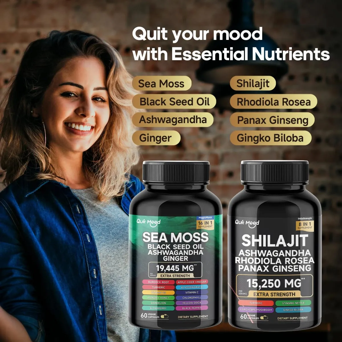 Bundle Sea Moss and Shilajit |High Potency Vitality Combo - Ashwagandha Turmeric Bladder Burdock 2000 Mg & Ginger Vitamin C