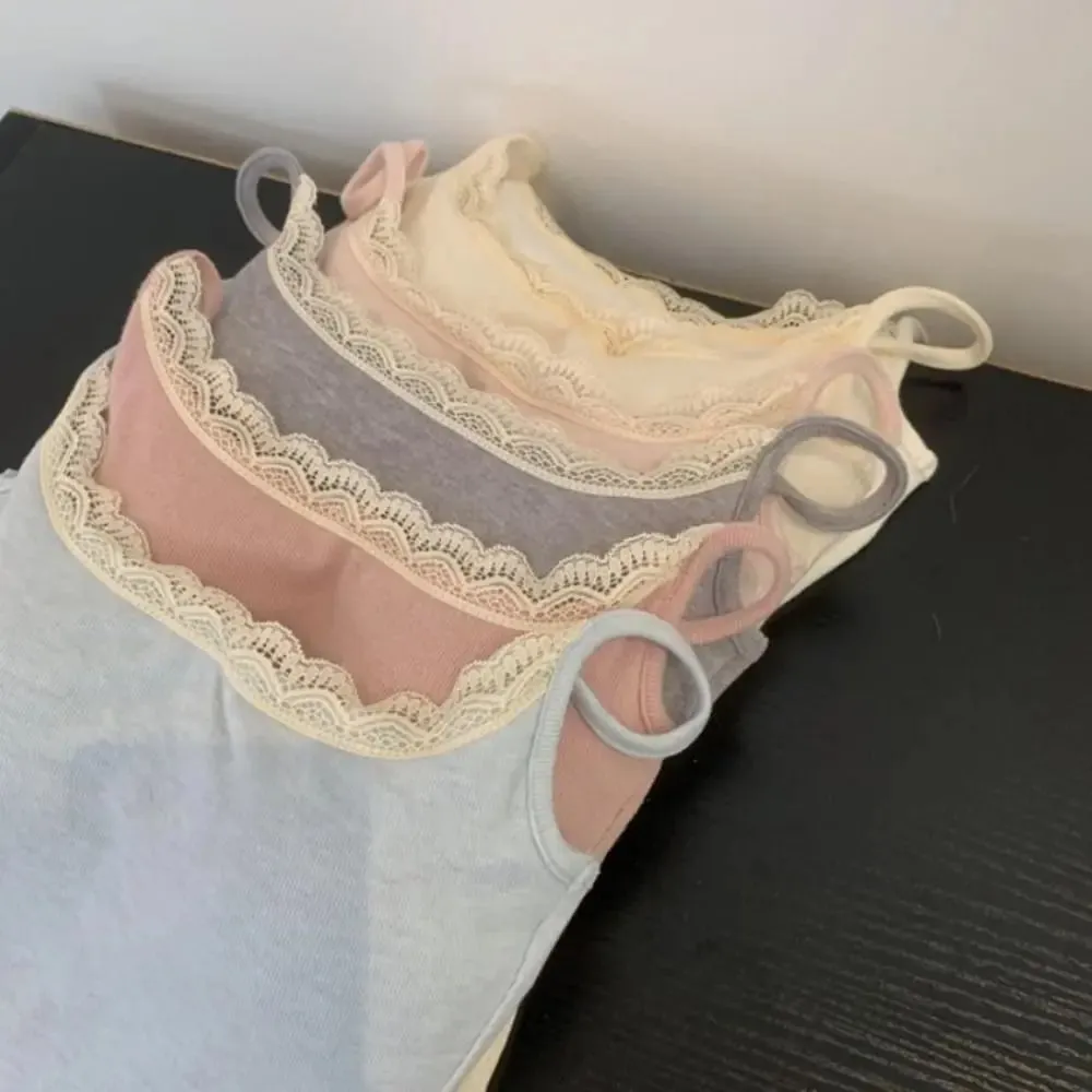 Camis Tank Top Integrated Top Versatile Chest Pad Lace Top Elastic Fashion Slim Vest Warm Undershirt Short Camisole Women Cloth