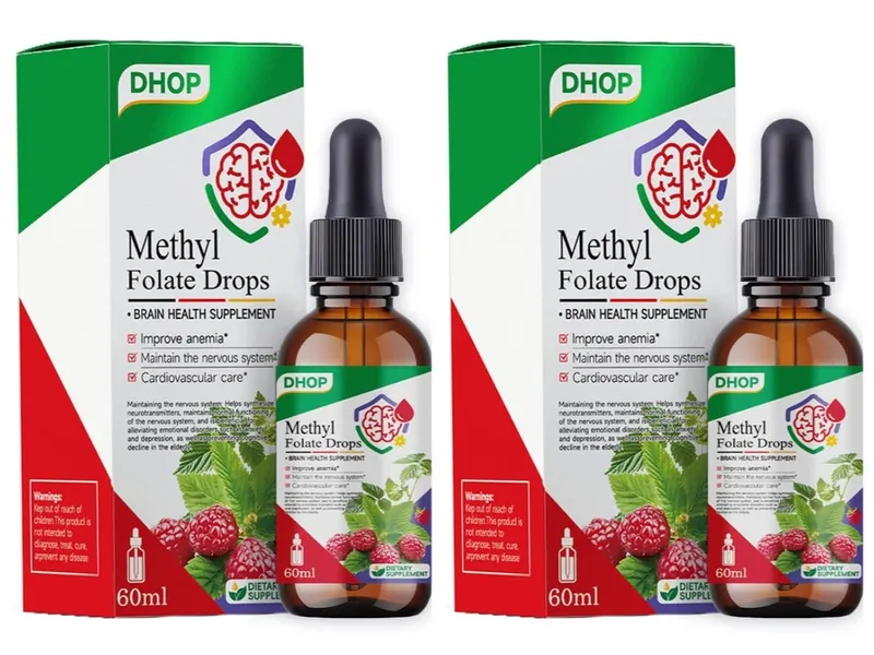 Υγρό Methyl Folate Drops με φυλλικό οξύ και βιταμίνη B12 που υποστηρίζει την υγεία του εγκεφάλου για τη φροντίδα του νευρικού συστήματος - 120 μερίδες