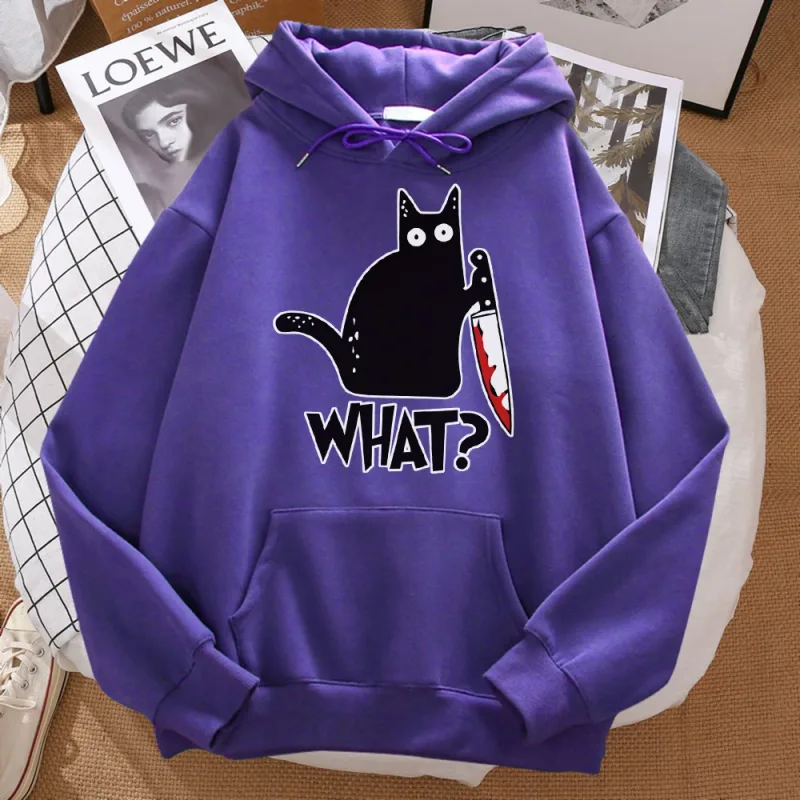 Was für eine süße kleine schwarze Katze, die ein Messer hält. Männer Hoodie Street Fleece Hoody Hipster Herbst Sweatshirt Hip Hop Kleidung Frau — image 10