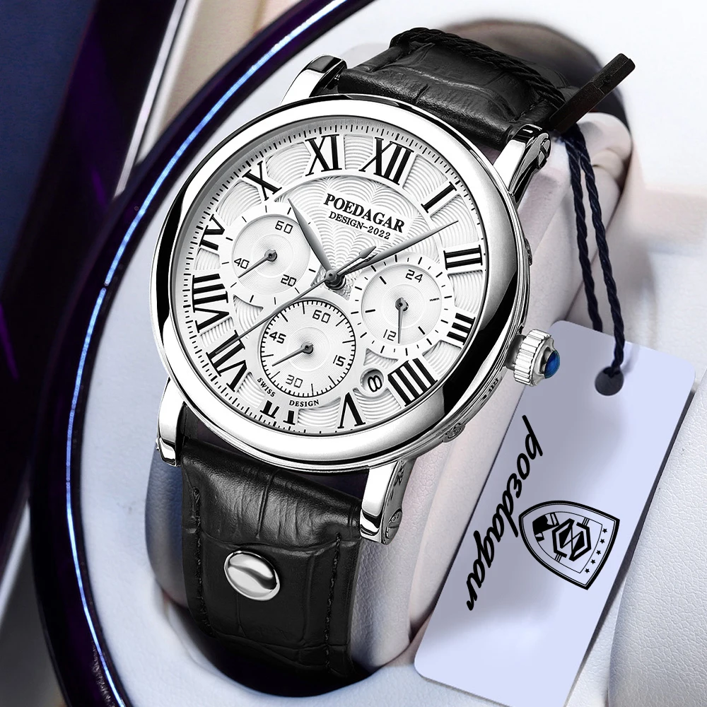 Luxury Quartz Men Wristwatch Chronograph Date Business Male Watch Waterproof Leather Fashion Men's Watches Reloj Hombre