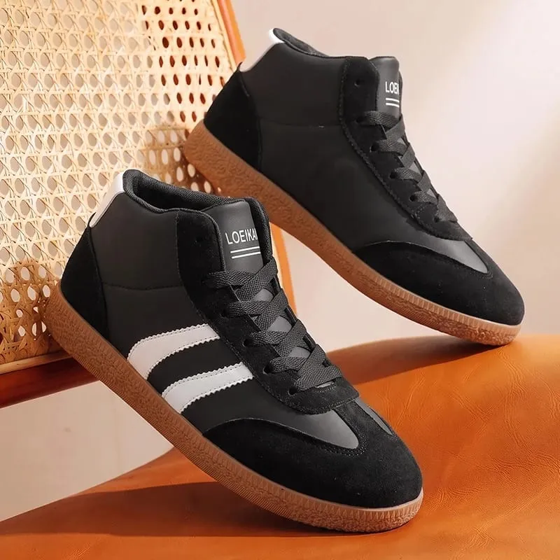 Men High‑Top Retro Sneakers Soft Upper Rubber Sole Lace‑Up All‑Match Shoes For Daily Casual Street Campus City Walking