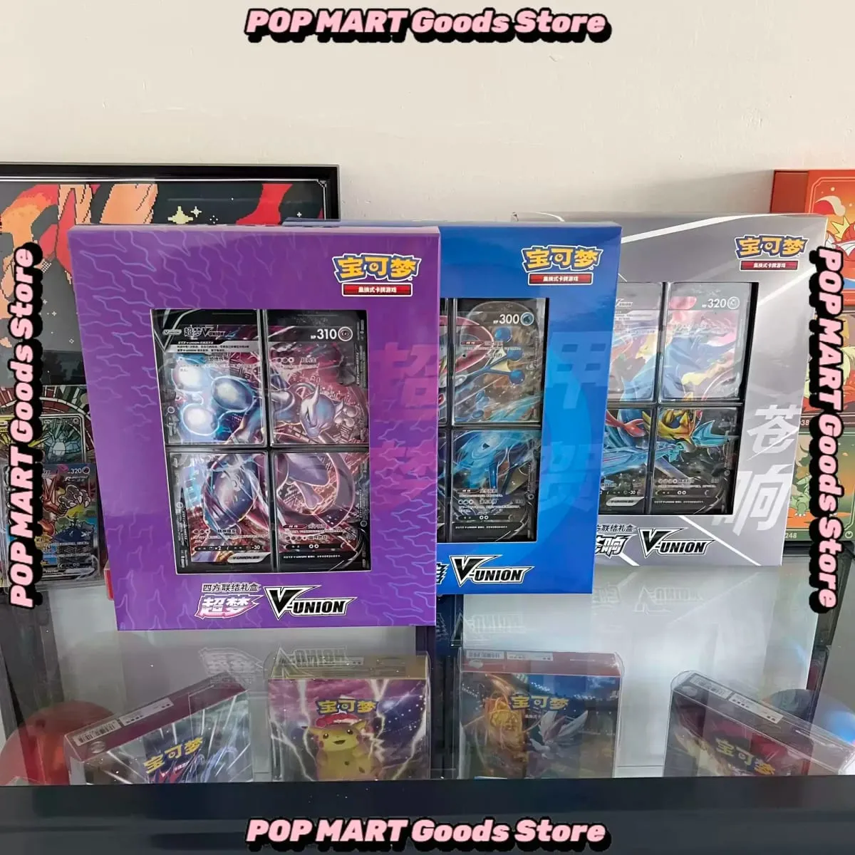 متوفر 100% أصلي بوكيمون Ptcg بطاقة رباعية اقتران V-Union علب الهدايا بيكاتشو بيج جمع مورو بيكر Mew-Two Ptcg صندوق