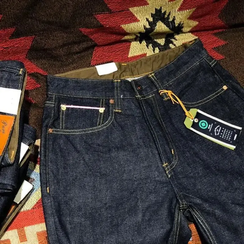 14 oz 100% כותנה כבד משקל סאקורה אדום עצוב מכובס ג'ינס ג'ינס במידות גדולות משוחרר ישר אמריקאי רטרו מכנסי עבודה של Amekaji — image 4