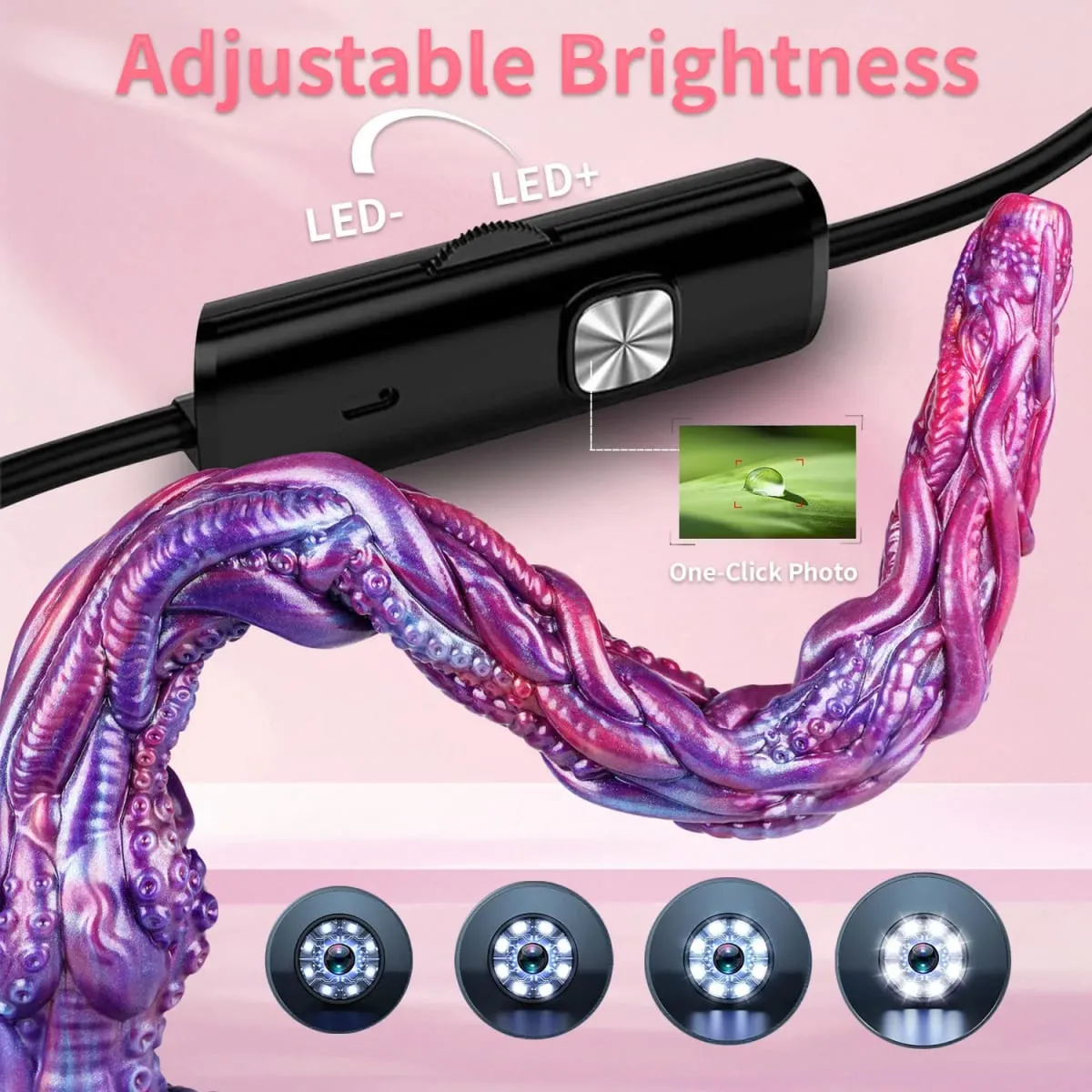 1080P HD Endoscope Camera Tentacle Dildo Octopus Anal Plug Spray Water Butt Plug Soft Silicone Adult Sex Toy for Women IP67 — image 2