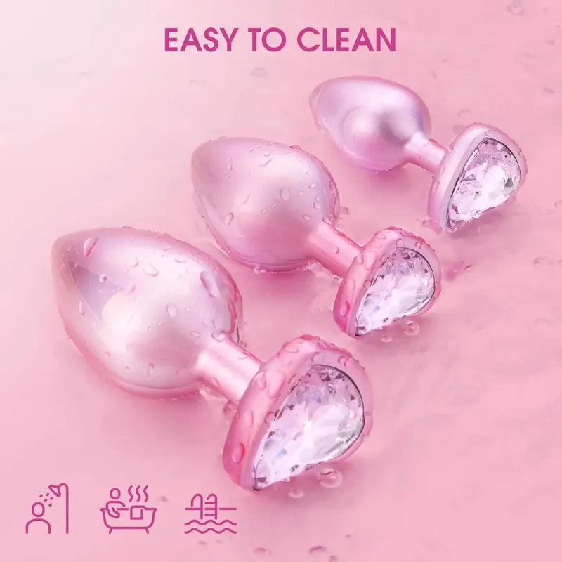 Crystal Diamond Heart Base Metal Butt Plug 3 Sizes Anal Plug Anal Trainer για αρχάριους Unisex μασάζ προστάτη Παιχνίδια σεξ για ενήλικες — image 6