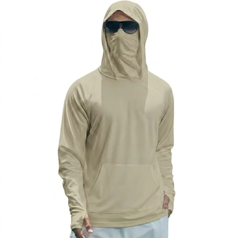 Mens UPF50+ Performance T-Shirt Long Sleeve Summer Hoodie Casual Sun Running Quick Dry Shirts Sunscreen Fishing Ice Silk Tops — image 9