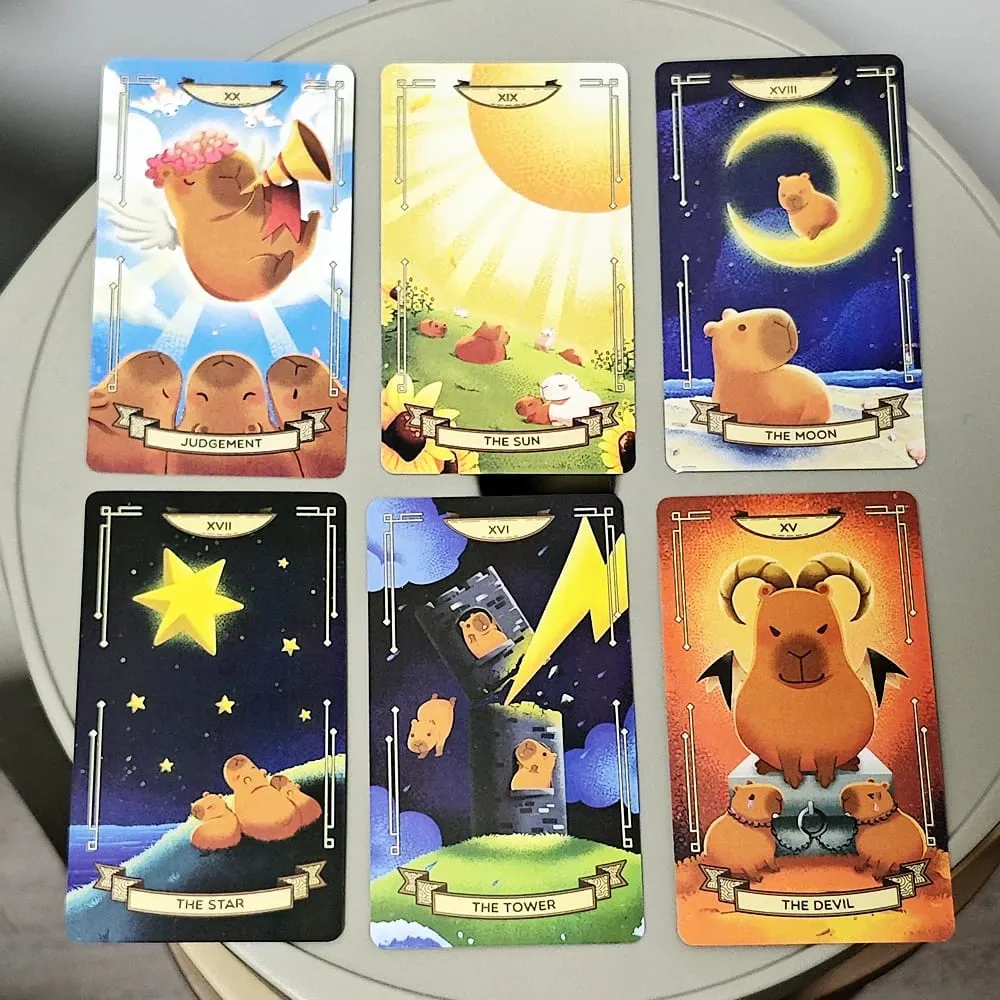 Capybara Tarot Pakli 10,3*6cm 78 Aranyos Tarot Kártya Nyugtató hangulatot és energiát hoz a Tarot Pakliba — image 4