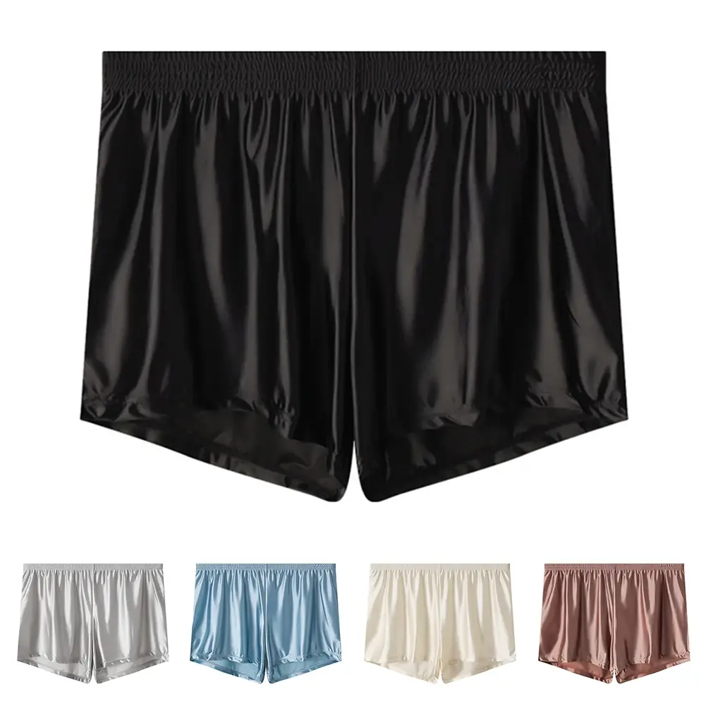 1pc Men Ice Silk Smooth Solid Boxer Shorts Panties L-3XL Large Size Loose Sleepwear Underwear Trunks Seamless Comfy Sleepwear