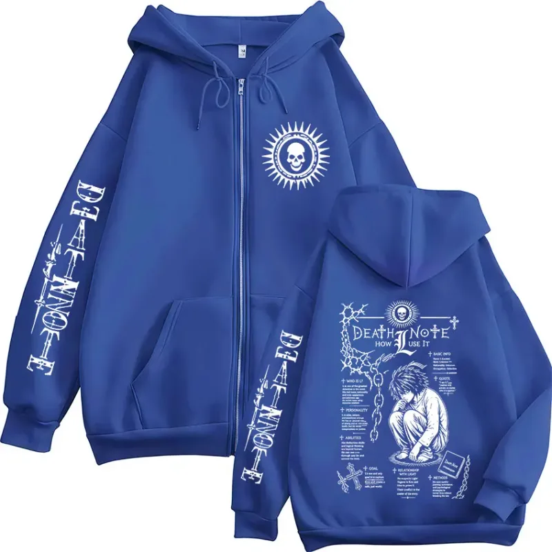 Anime Death Note L·Lawliet Ryuk Dragkedja Huvtröjor Herrkläder Mode Fritidsdag Långärmad Zip Up Huvtröjor Jackor Kappor