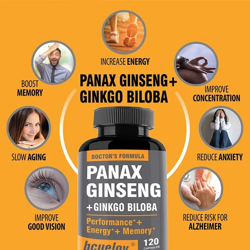 Κάψουλες Ginseng + Ginkgo Biloba Extract - Βοηθά στη βελτίωση της ενέργειας και της ζωτικότητας Αντιγηραντική μνήμη Υγεία εγκεφάλου και όρασης