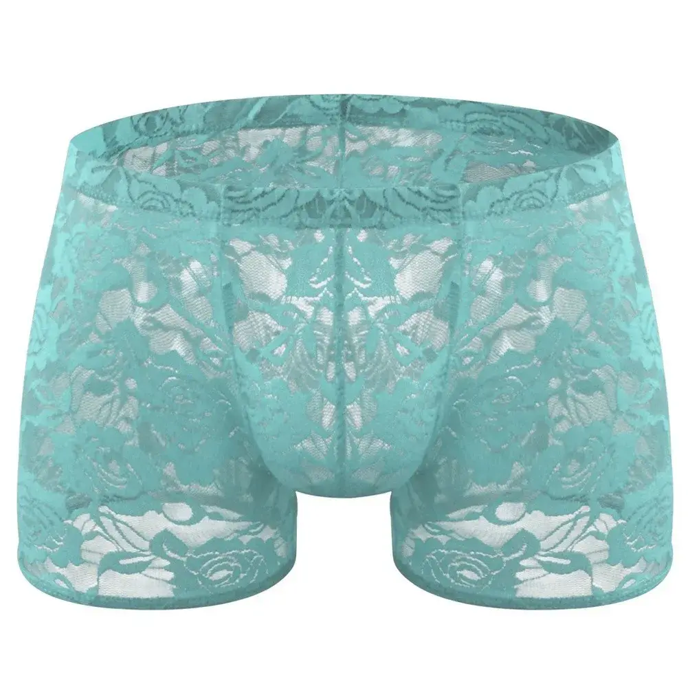 Men See Through Lace Boxer Shorts Bulge Pouch Low Waist Underwear Solid Panties Elastic Waist Breathable Transparent Underwear — image 9