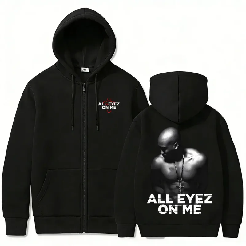 Rapper Tupac 2pac All Eyez on Me Cross Rits Hoodie Mannen Vrouwen Hip Hop Mode Zip Up Hoodies Heren Casual Oversized Streetwear